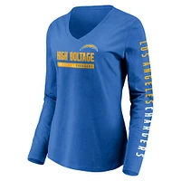 T-shirt à manches longues et col en V Los Angeles Chargers Fanatics Branded bleu poudré pour femme