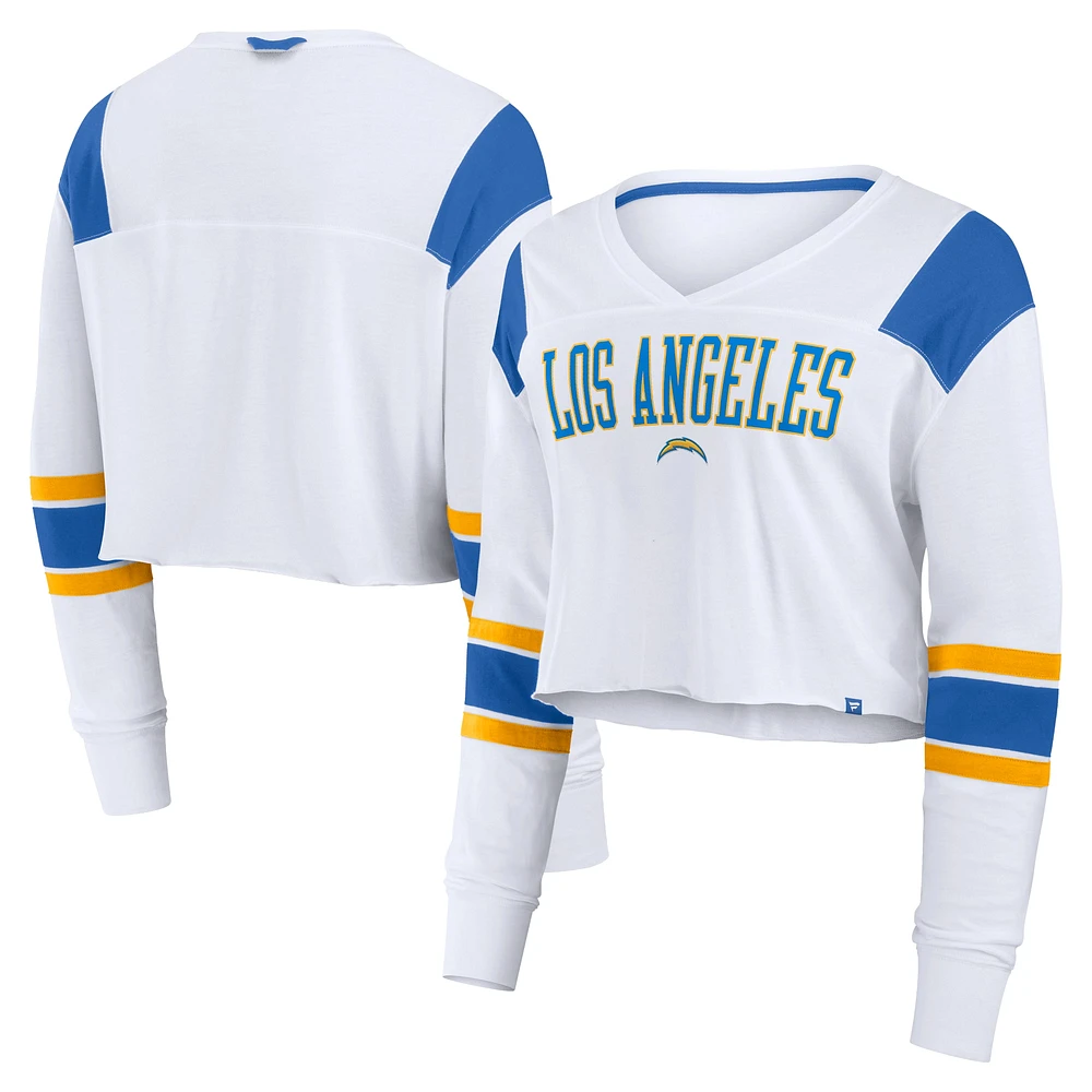 T-shirt à manches longues extensible et court pour femme Fanatics Los Angeles Chargers blanc