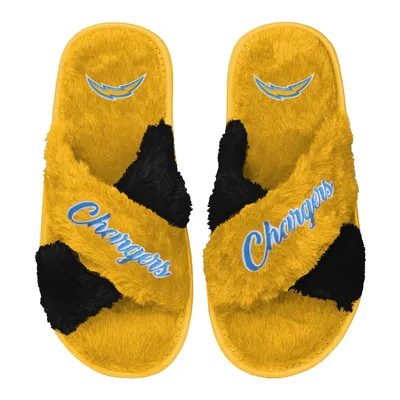 Pittsburgh Steelers FOCO Women's Two-Tone Crossover Faux Fur Slide Slippers  - Black