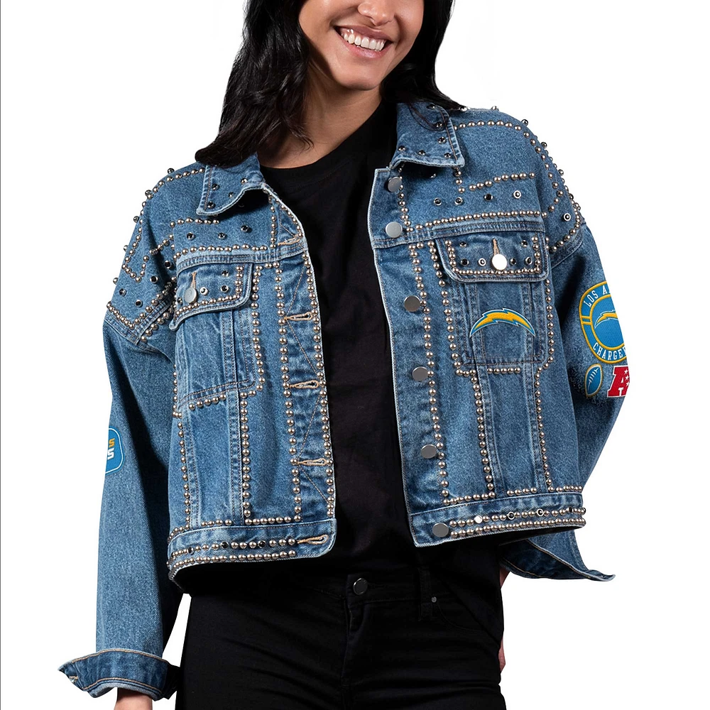 Veste en jean à boutons complets de taille moyenne G-III 4Her par Carl Banks pour femmes des Chargers Los Angeles