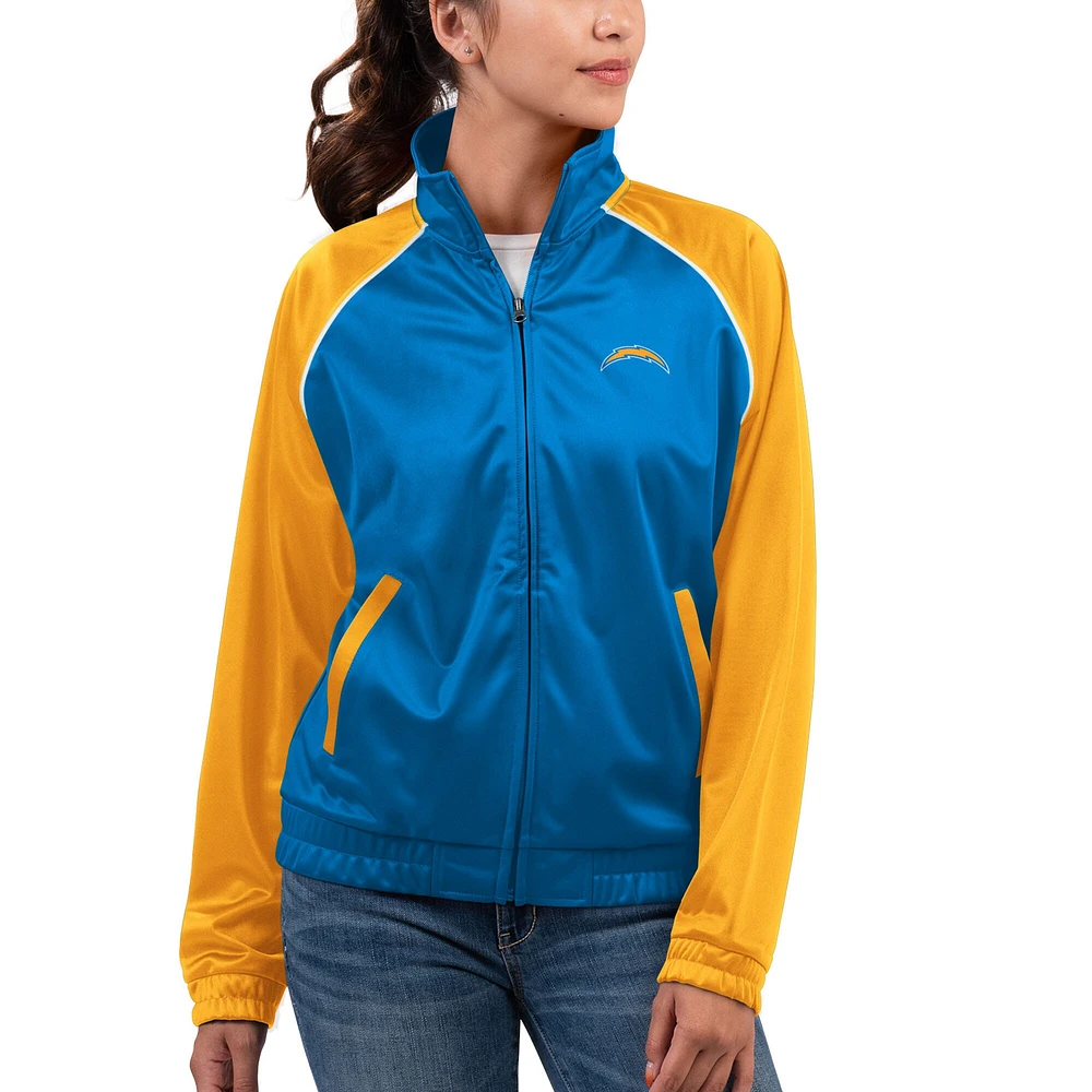 Veste de survêtement Dolman entièrement zippée G-III 4Her by Carl Banks pour femme, bleu poudré Los Angeles Chargers Showup Fashion