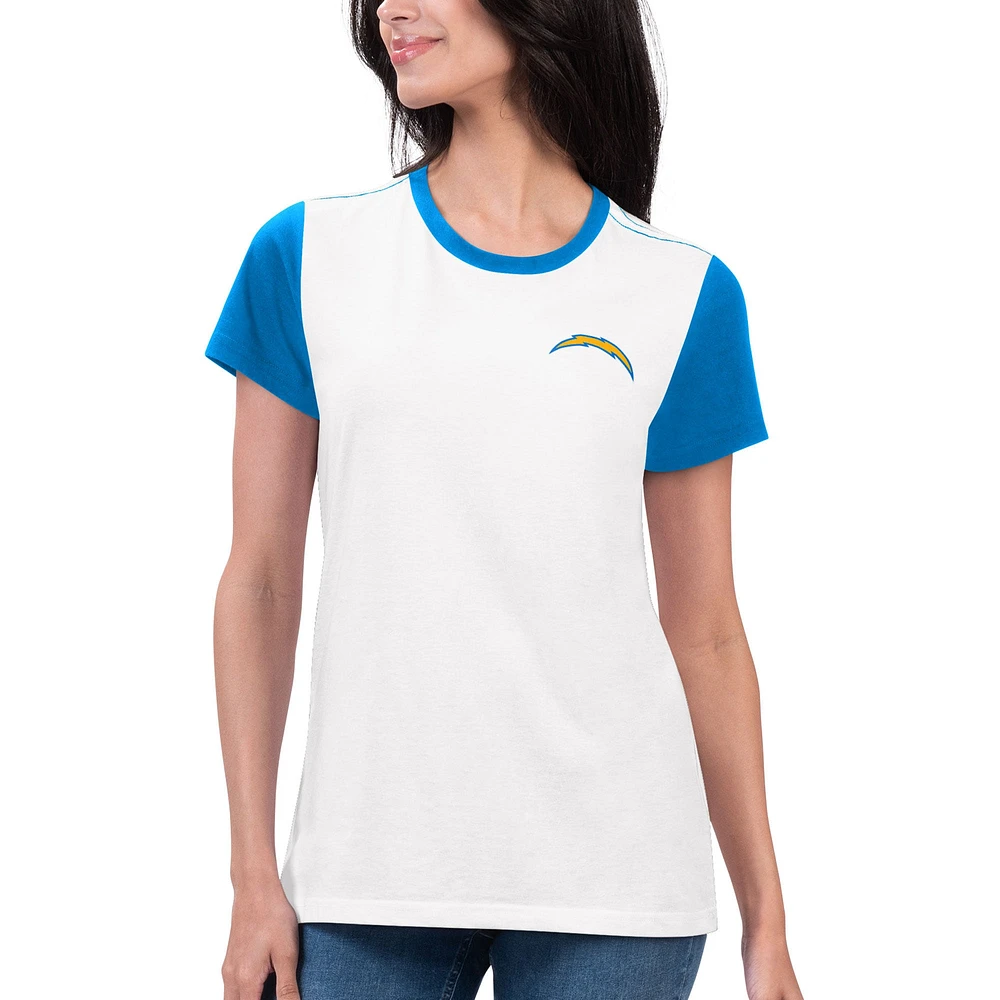 T-shirt Los Angeles Chargers G-III 4Her by Carl Banks pour femme, blanc/bleu poudré