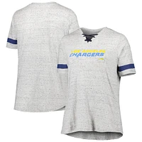 T-shirt à lacets et col en V grande taille pour femmes, gris chiné, Los Angeles Chargers