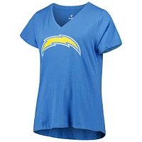 T-shirt à col en V pour femmes, Justin Herbert, bleu poudre, Los Angeles Chargers, grande taille, Fair Catch Name & Number