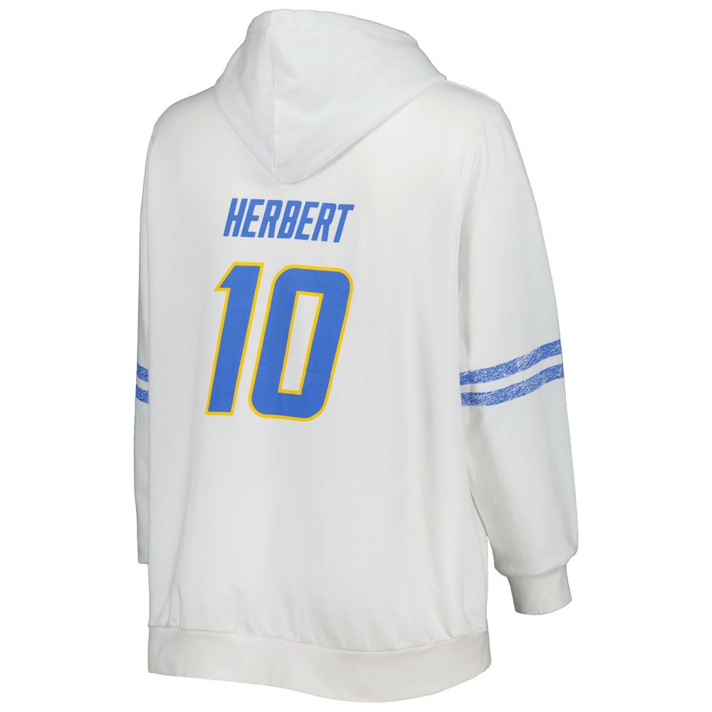 Women's Justin Herbert White/Powder Blue Los Angeles Chargers Plus Name & Number Pullover Hoodie