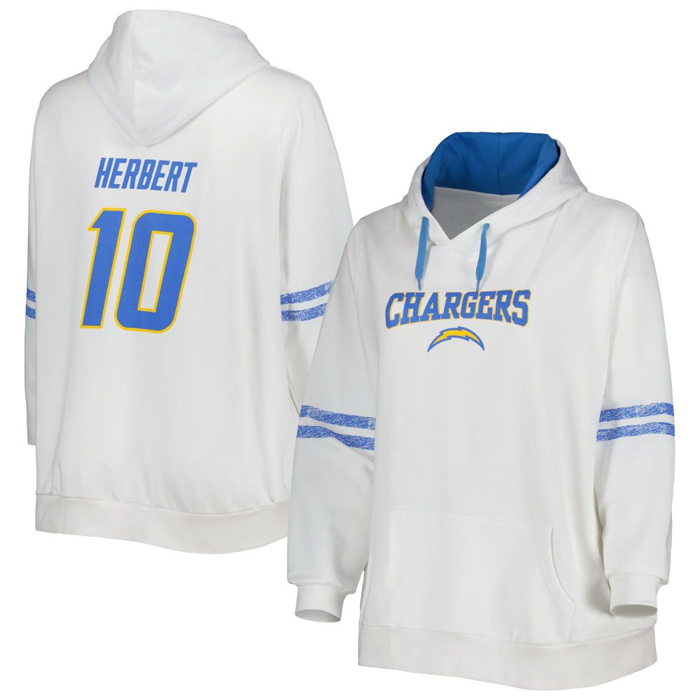 Women's Justin Herbert White/Powder Blue Los Angeles Chargers Plus Name & Number Pullover Hoodie