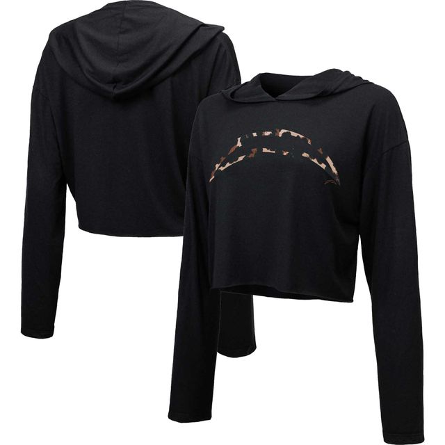 Sweat à capuche court léopard Los Angeles Chargers Majestic Threads noir pour femme