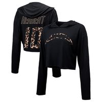 Women's Majestic Threads Justin Herbert Black Los Angeles Chargers Leopard Player Name & Number Long Sleeve Cropped Hoodie