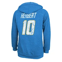 Women's Majestic Threads Justin Herbert  Powder Blue Los Angeles Chargers Name & Number Tri-Blend Pullover Hoodie