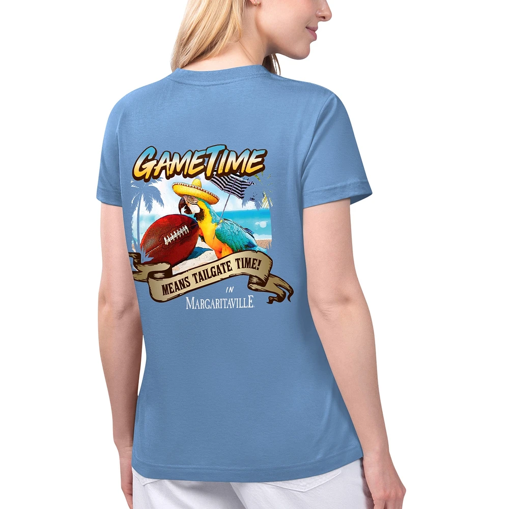 T-shirt à col en V Game Time des Chargers de Los Angeles bleu Margaritaville pour femmes