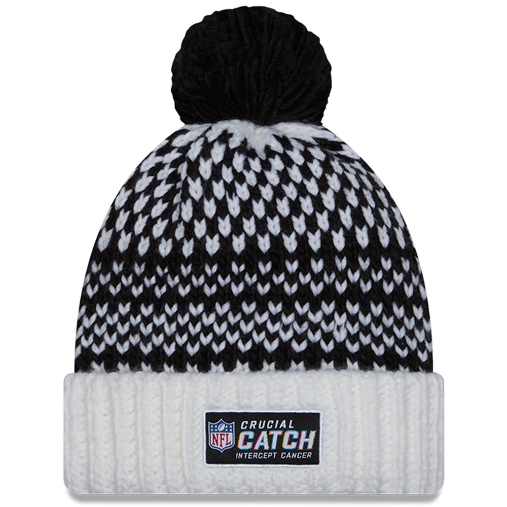 Bonnet en tricot à pompon à revers NFL Crucial Catch New Era pour femme, noir/blanc, Los Angeles Chargers 2023
