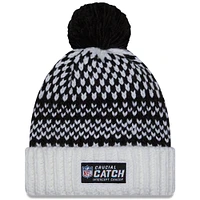 Bonnet en tricot à pompon à revers NFL Crucial Catch New Era pour femme, noir/blanc, Los Angeles Chargers 2023