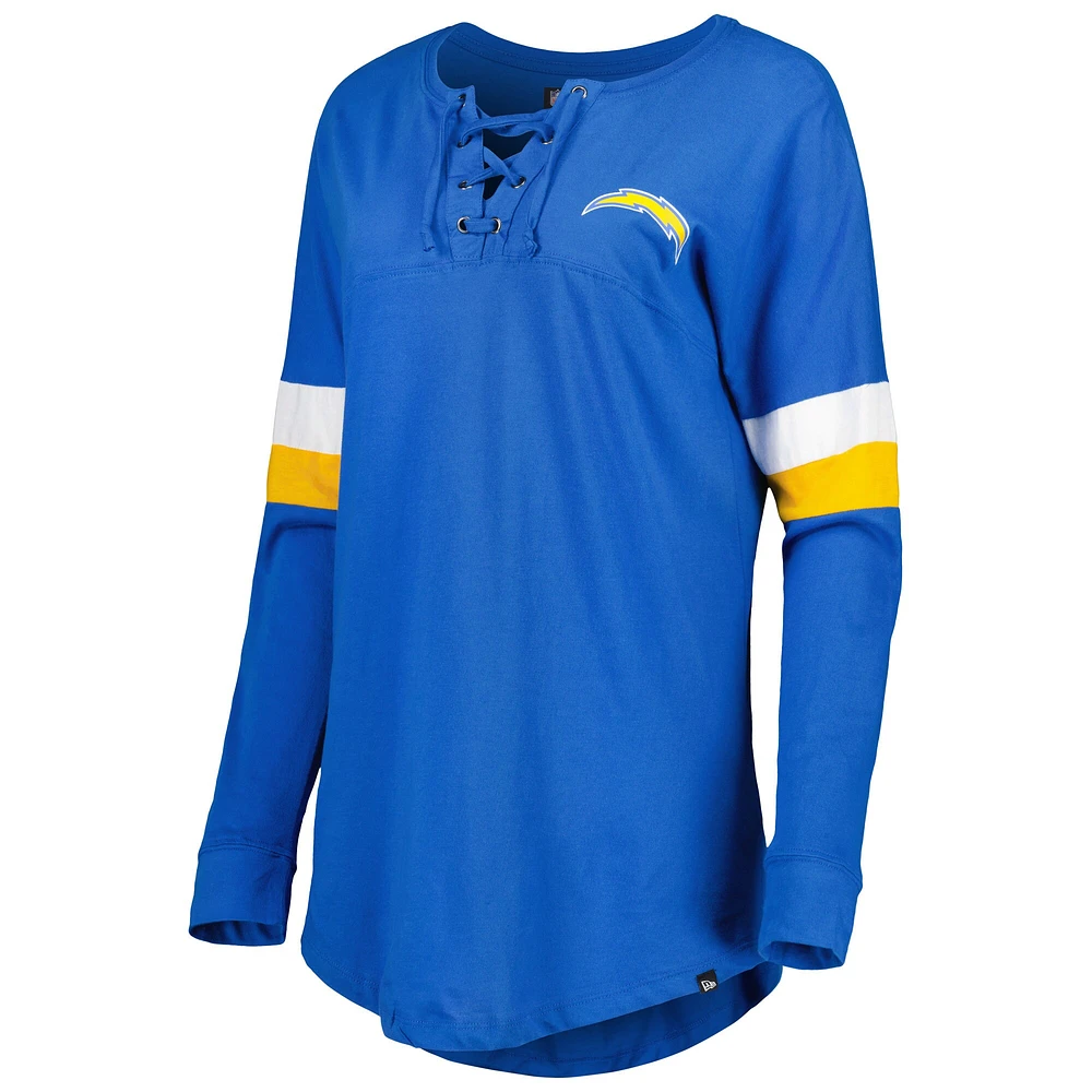 T-shirt à manches longues léger lacets Los Angeles Chargers Athletic Varsity New Era pour femme, bleu poudré