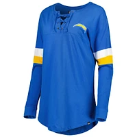 T-shirt à manches longues léger lacets Los Angeles Chargers Athletic Varsity New Era pour femme, bleu poudré