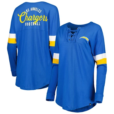 T-shirt à manches longues léger lacets Los Angeles Chargers Athletic Varsity New Era pour femme, bleu poudré