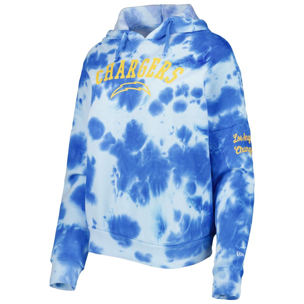 Women's New Era Powder Blue Los Angeles Chargers Cloud Dye Fleece Pullover Hoodie