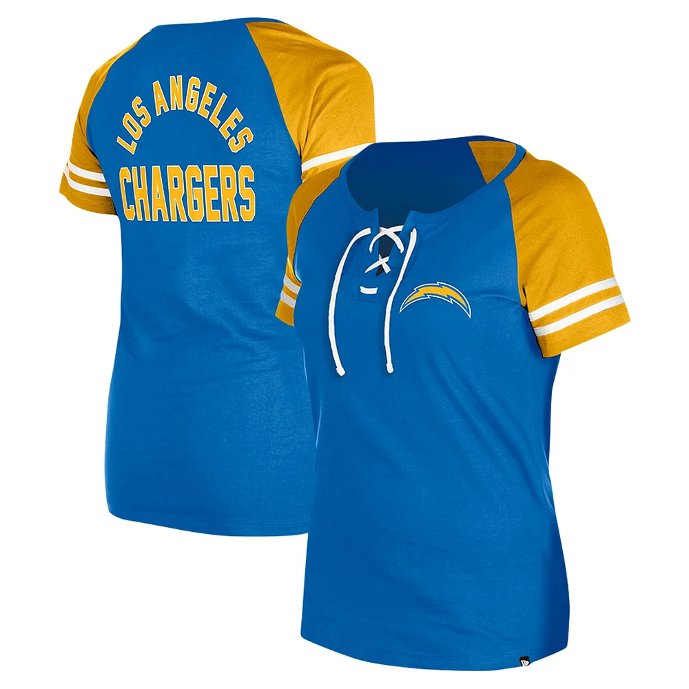 T-shirt raglan à lacets New Era pour femme, bleu poudre, Los Angeles Chargers