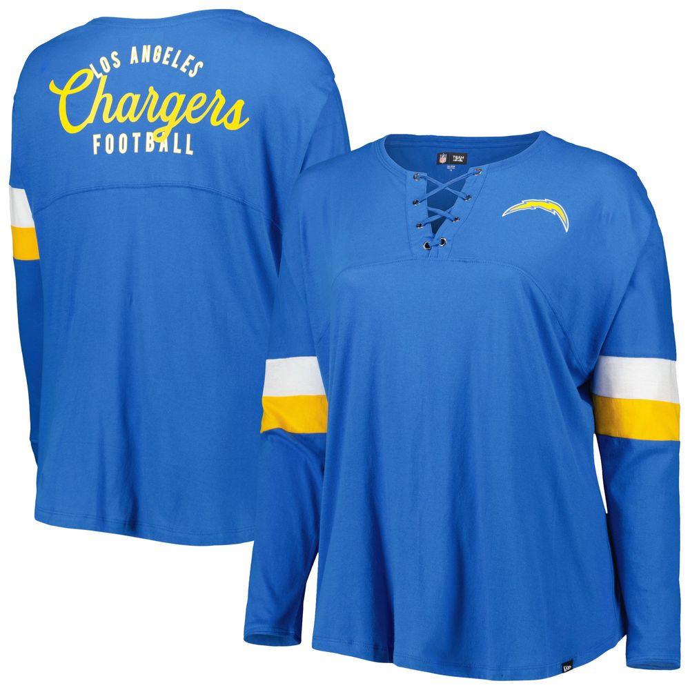 Women's New Era Powder Blue Los Angeles Chargers Plus Athletic Varsity Lace-Up V-Neck Long Sleeve T-Shirt