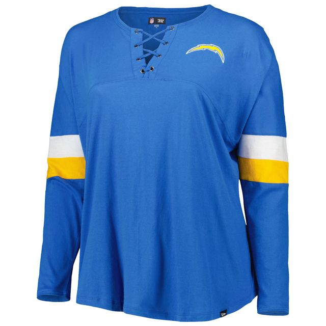 T-shirt à manches longues et col en V Los Angeles Chargers New Era bleu poudré pour femme