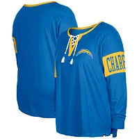 T-shirt à manches longues et col cranté Los Angeles Chargers New Era bleu poudré pour femme