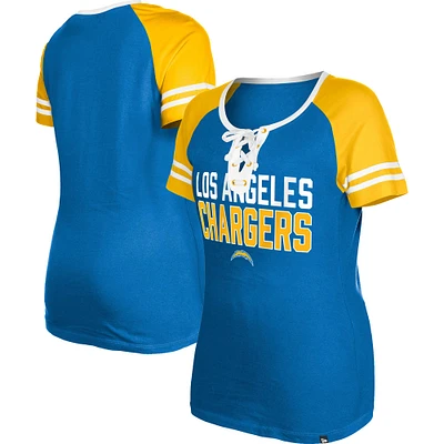 T-shirt à lacets raglan Los Angeles Chargers New Era bleu poudré pour femme