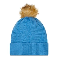 Bonnet en tricot à revers enneigé Los Angeles Chargers New Era bleu poudre pour femme avec pompon