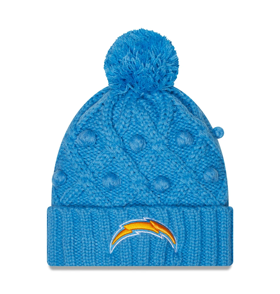 Bonnet en tricot à revers Toasty Los Angeles Chargers New Era bleu poudré pour femme avec pompon