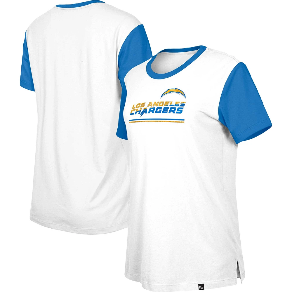 Women's New Era  White/Blue Los Angeles Chargers Third Down Colorblock T-Shirt