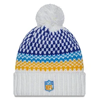 Bonnet en tricot à revers avec pompon Los Angeles Chargers 2023 Sideline New Era pour femme, blanc