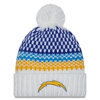 Bonnet en tricot à revers avec pompon Los Angeles Chargers 2023 Sideline New Era pour femme, blanc