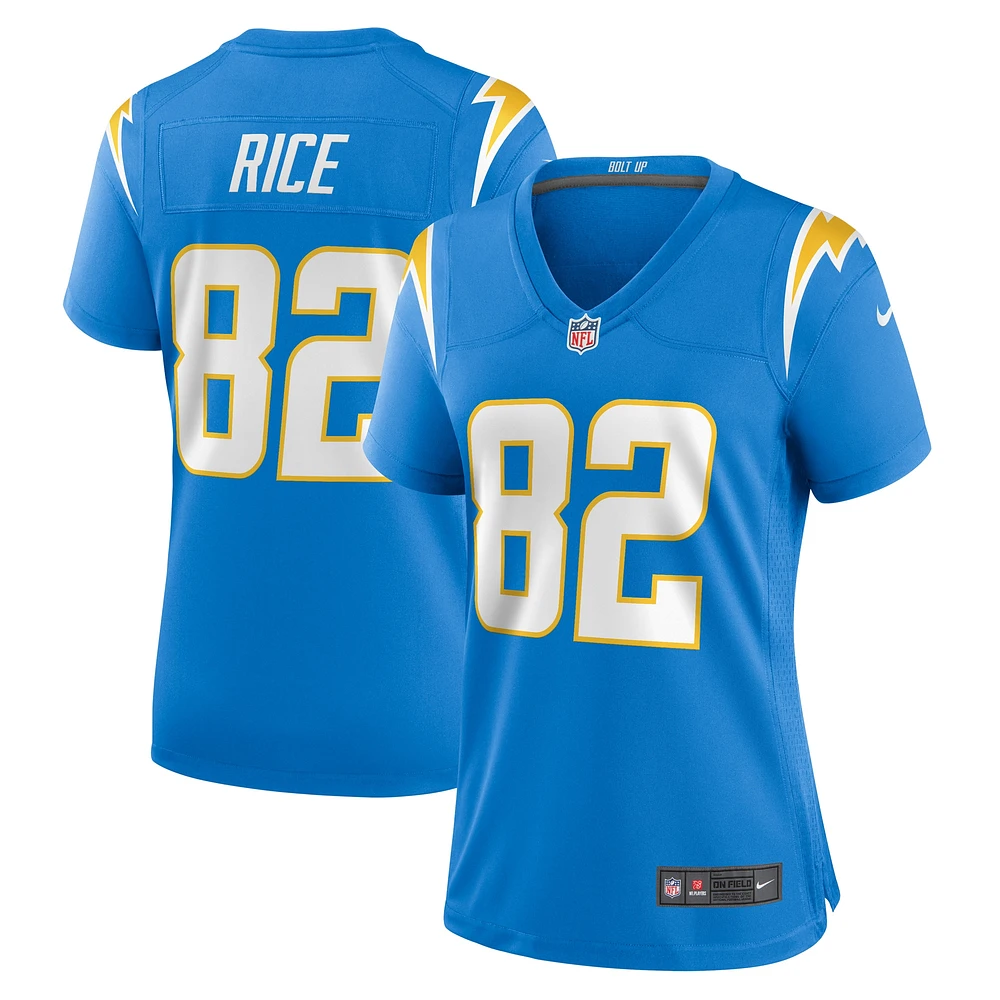 Maillot de match des Chargers Los Angeles Nike Brenden Rice pour femme, bleu poudre