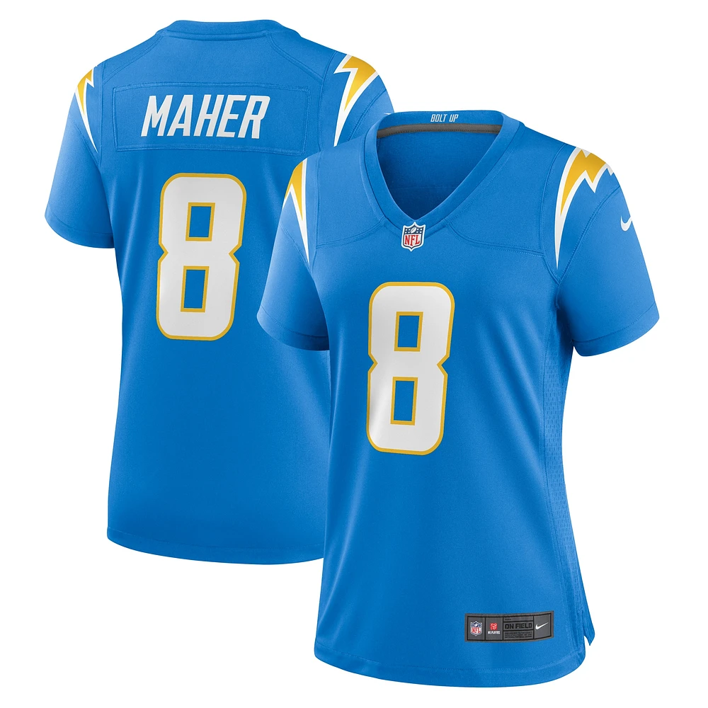 Maillot de match l'équipe des Chargers Los Angeles Nike Brett Maher pour femme, bleu poudre