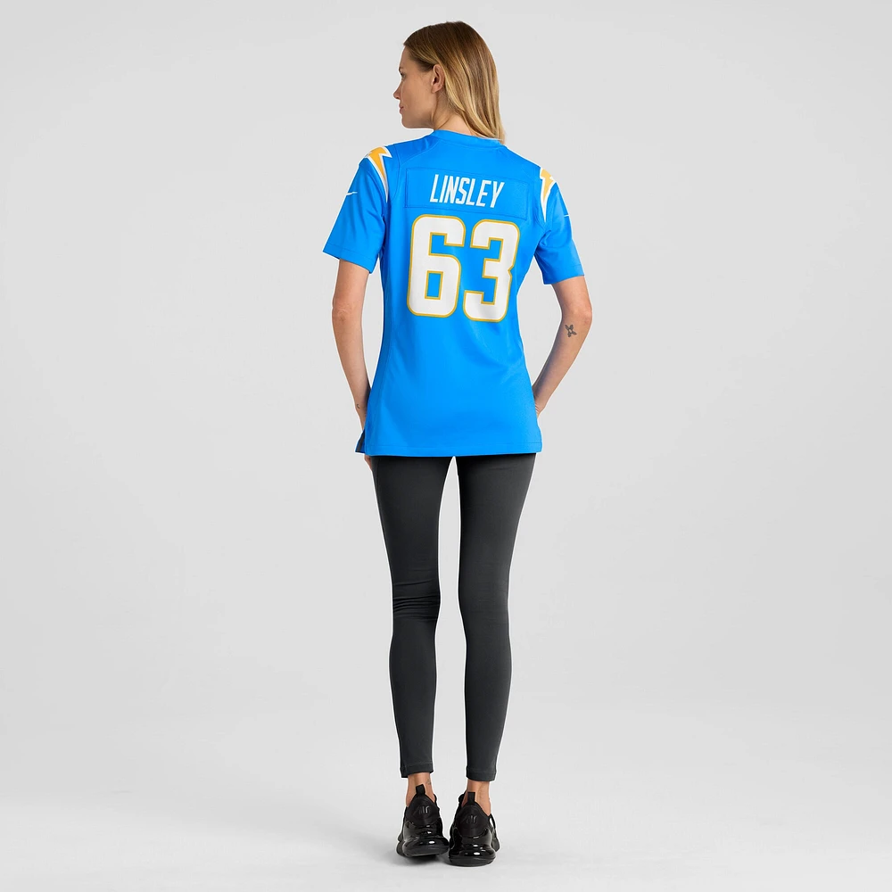 Maillot de joueur match des Chargers Los Angeles Nike Corey Linsley pour femme, bleu poudre