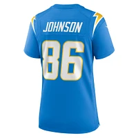 Maillot de match des Chargers Los Angeles Nike Cornelius Johnson pour femme, bleu poudre