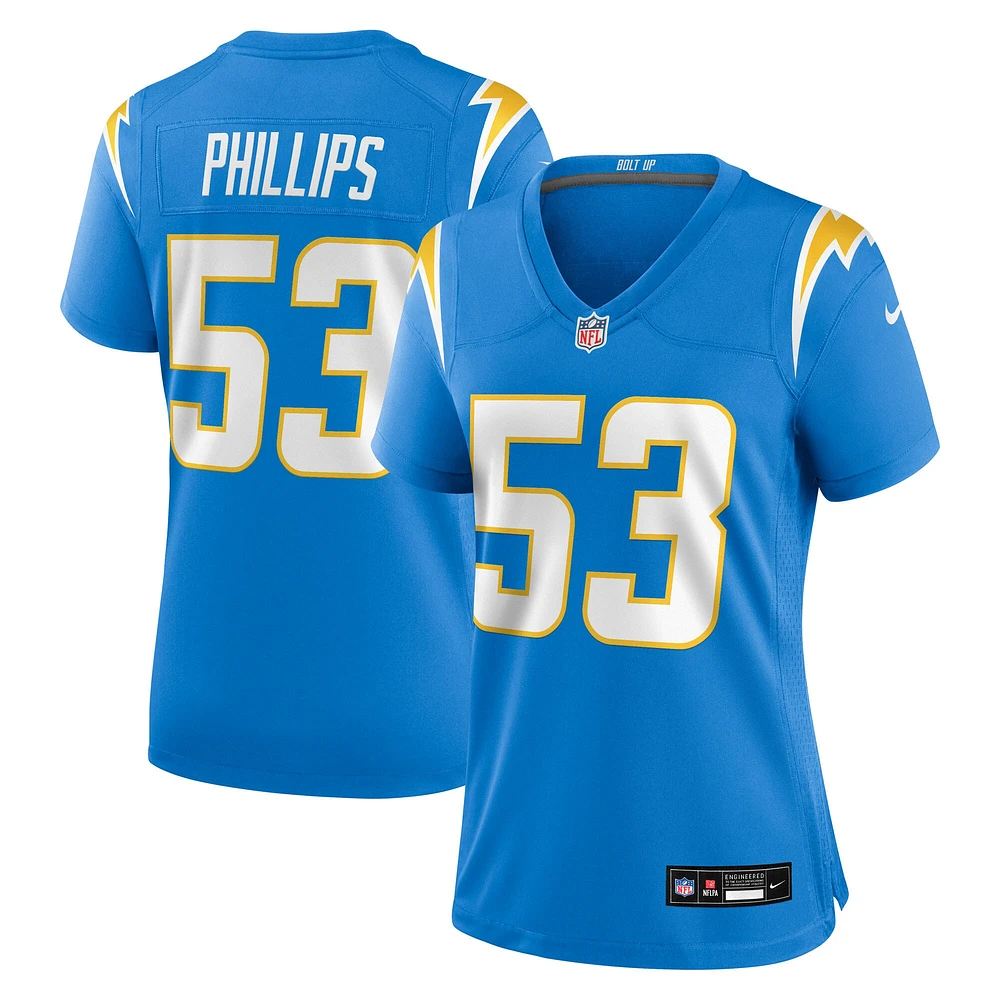 Maillot Nike Del'Shawn Phillips bleu poudre pour femme des Los Angeles Chargers