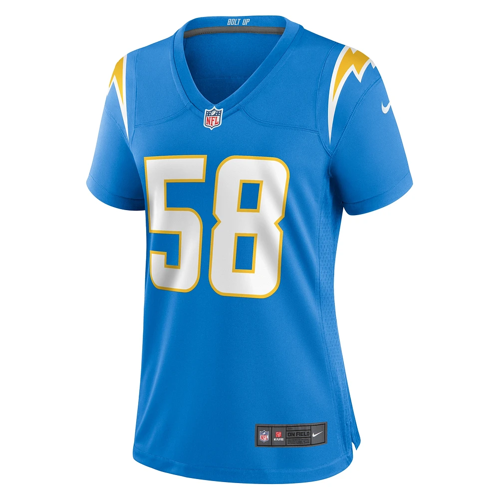 Maillot de match l'équipe Nike Denzel Perryman pour femme, bleu poudre, Los Angeles Chargers