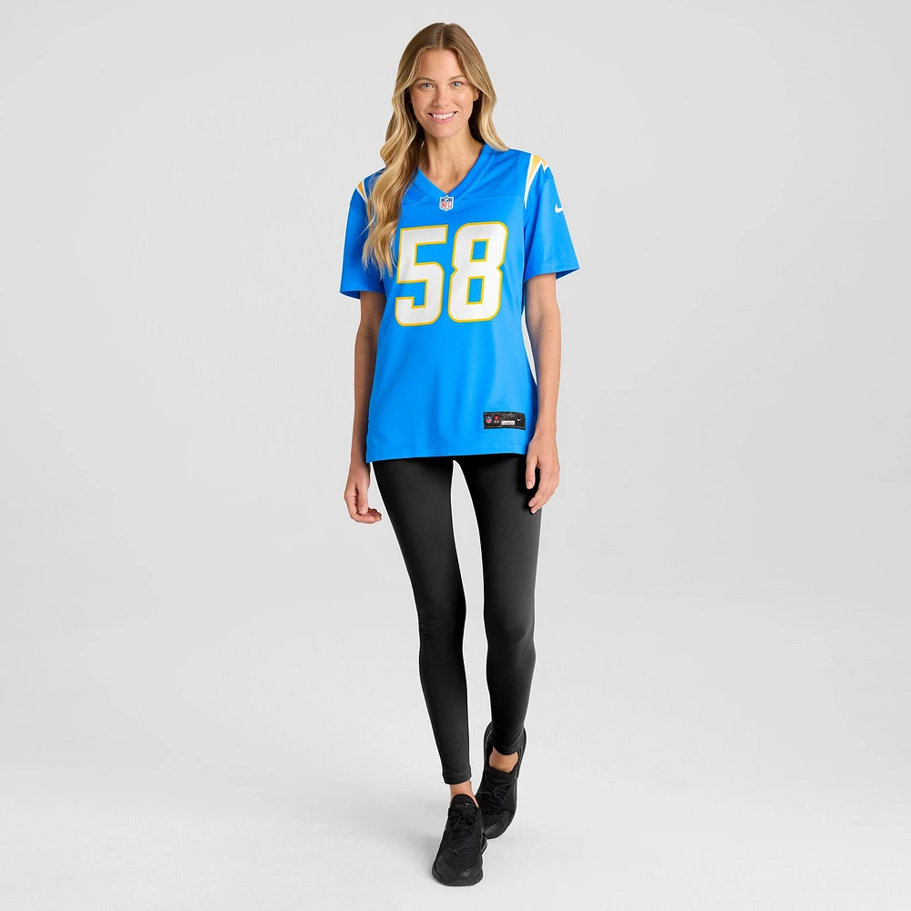 Maillot de match l'équipe Nike Denzel Perryman pour femme, bleu poudre, Los Angeles Chargers