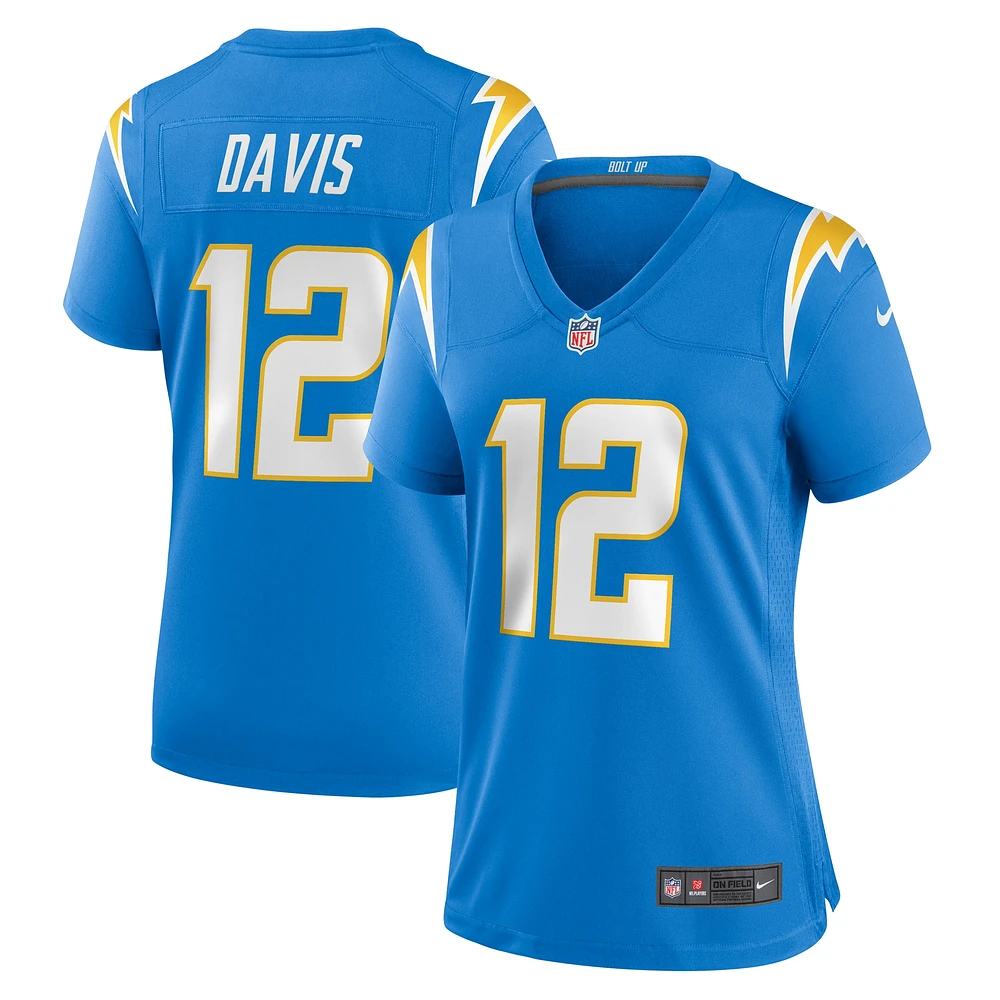 Maillot de match d'équipe des Los Angeles Chargers Nike Derius Davis pour femme, bleu poudré