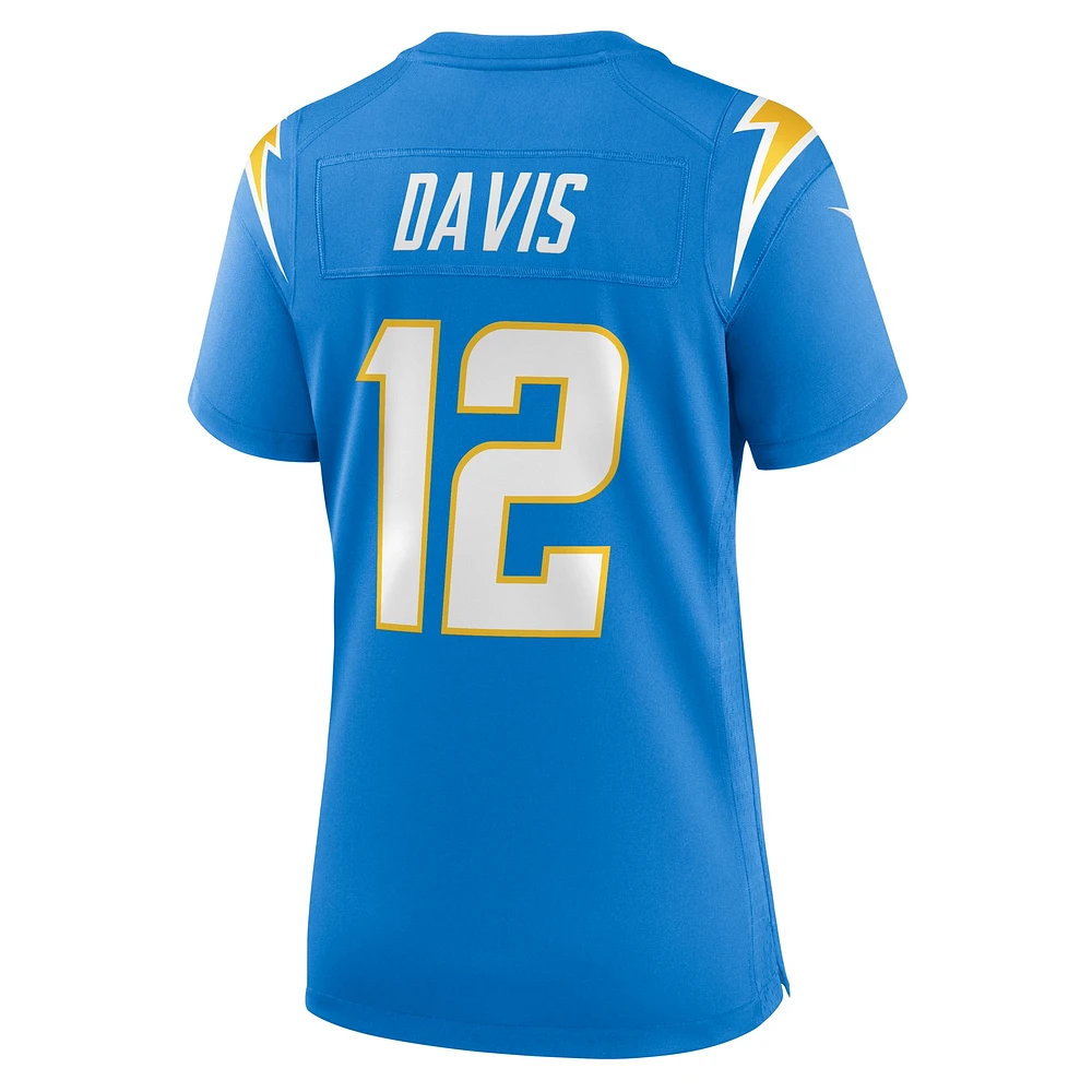 Maillot de match d'équipe des Los Angeles Chargers Nike Derius Davis pour femme, bleu poudré