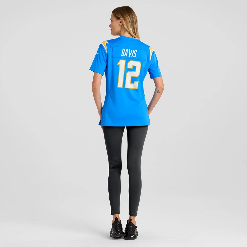 Maillot de match d'équipe des Los Angeles Chargers Nike Derius Davis pour femme, bleu poudré