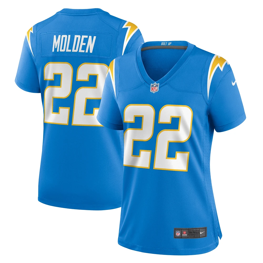 Maillot de match Nike Elijah Molden bleu poudre pour femme des Los Angeles Chargers