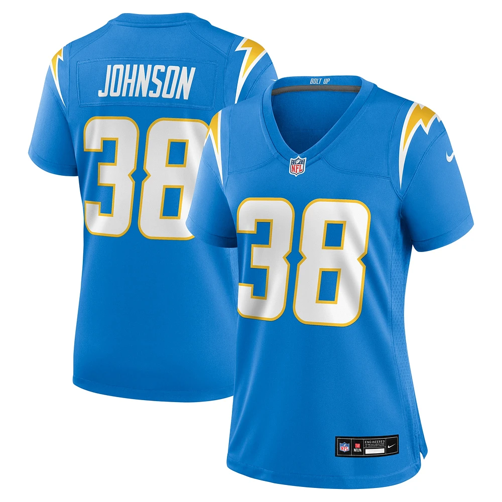 Maillot de match Nike Emany Johnson bleu poudre pour femme des Los Angeles Chargers