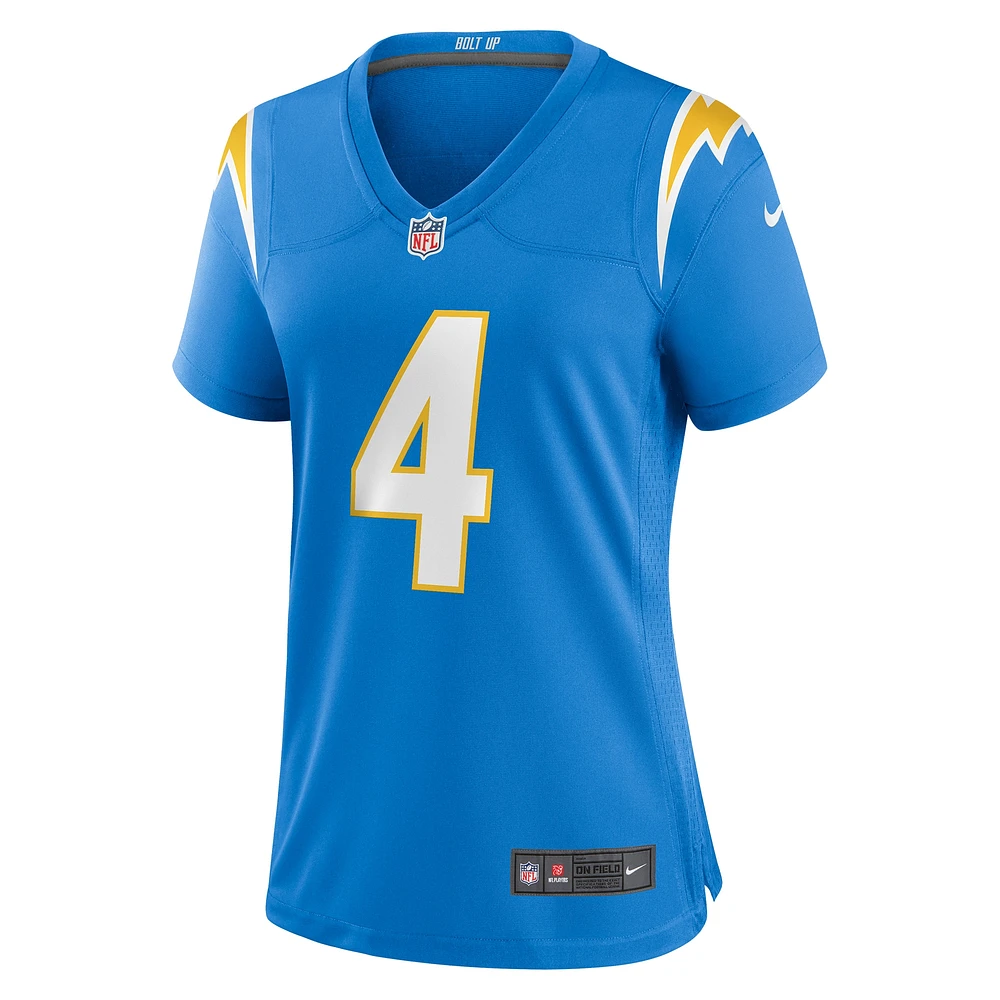 Maillot de match des Chargers Los Angeles Nike Gus Edwards pour femme, bleu poudre