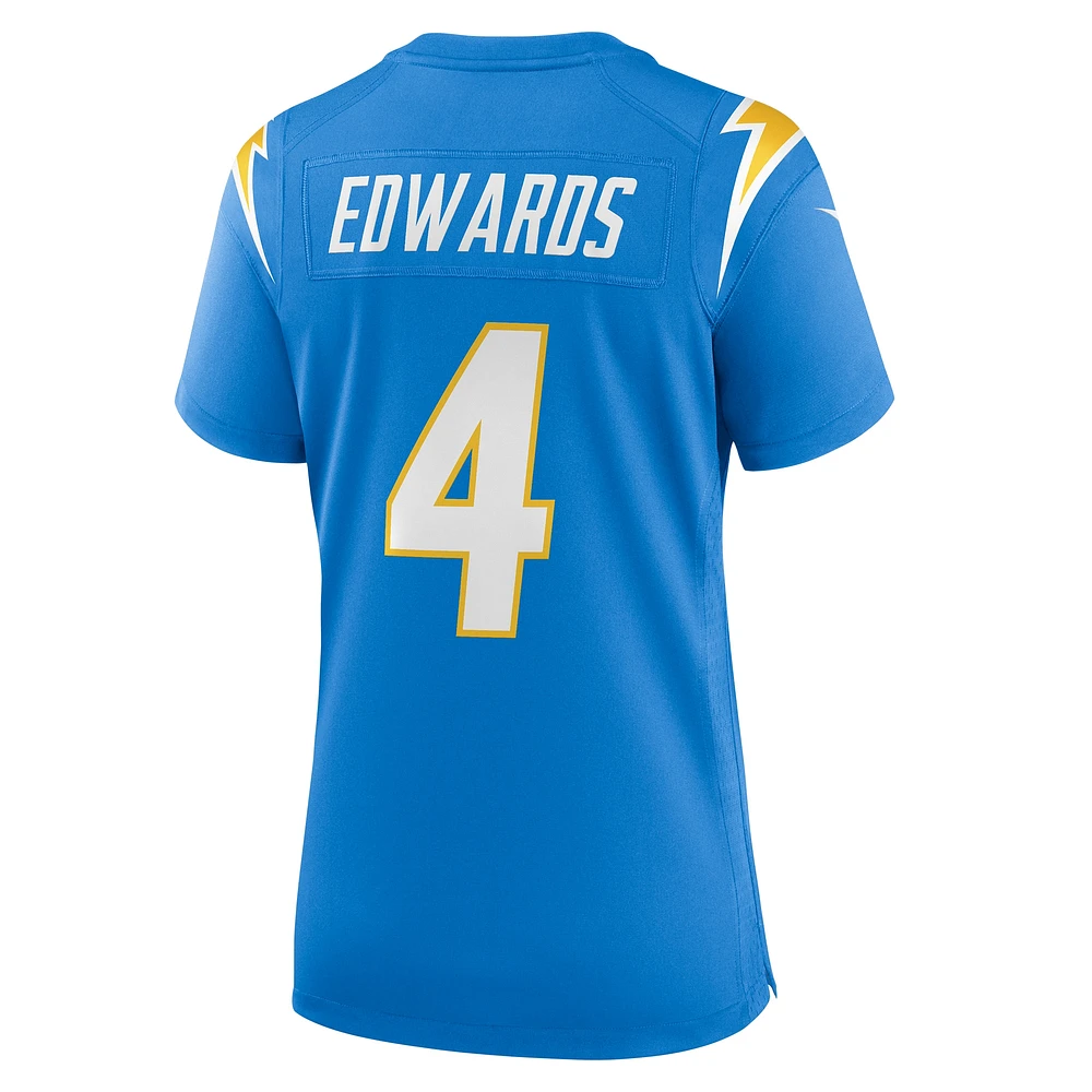 Maillot de match des Chargers Los Angeles Nike Gus Edwards pour femme, bleu poudre