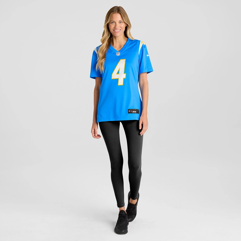 Maillot de match des Chargers Los Angeles Nike Gus Edwards pour femme, bleu poudre