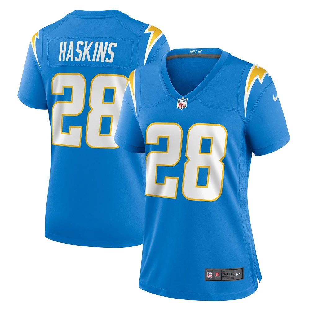 Maillot de match Nike Hassan Haskins bleu poudre pour femme des Los Angeles Chargers