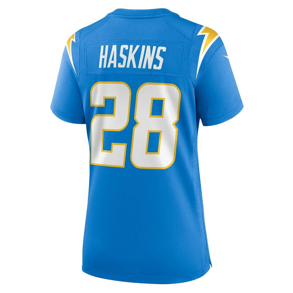 Maillot de match Nike Hassan Haskins bleu poudre pour femme des Los Angeles Chargers