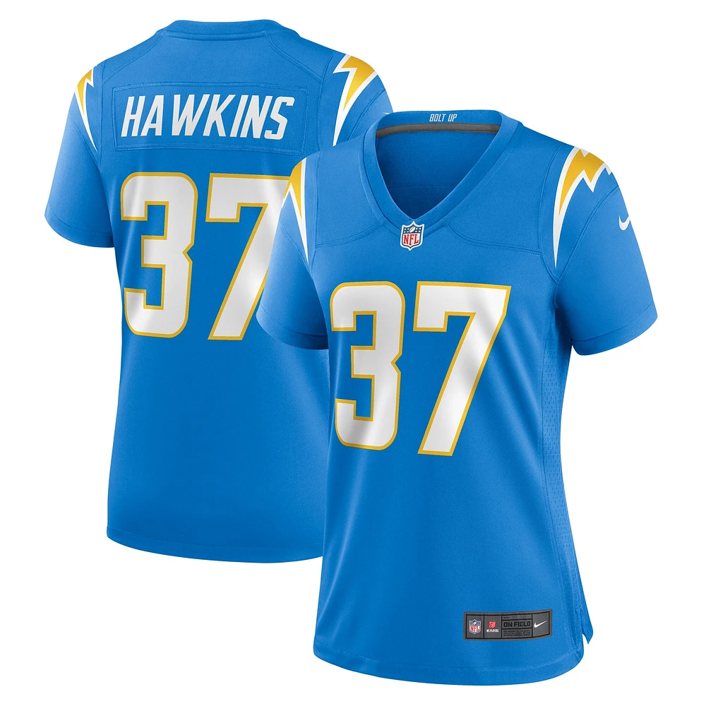 Maillot de match Nike Jaylinn Hawkins des Chargers Los Angeles pour femme, bleu poudre