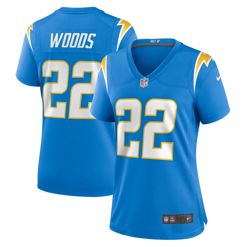 Maillot de joueur match des Chargers Los Angeles Nike JT Woods pour femme, bleu poudre