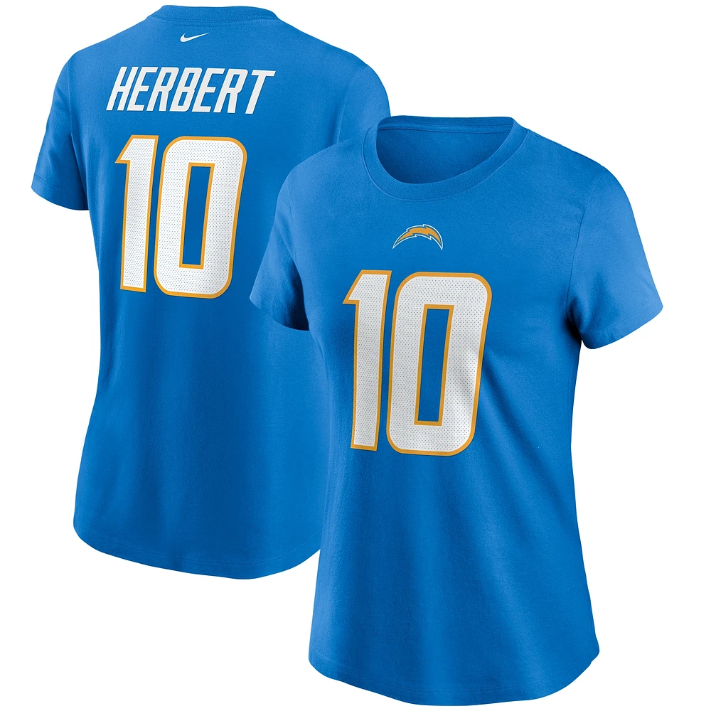 T-shirt avec nom et numéro des Chargers de Los Angeles Nike Justin Herbert bleu poudré pour femme